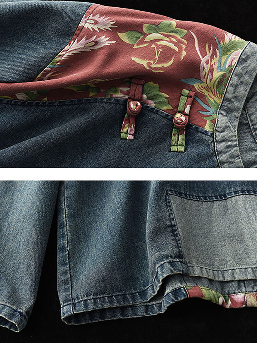 Plus Size Women Retro Stitching Patchwork Print Floral Denim Sweatshirt SC1032 Ada Fashion