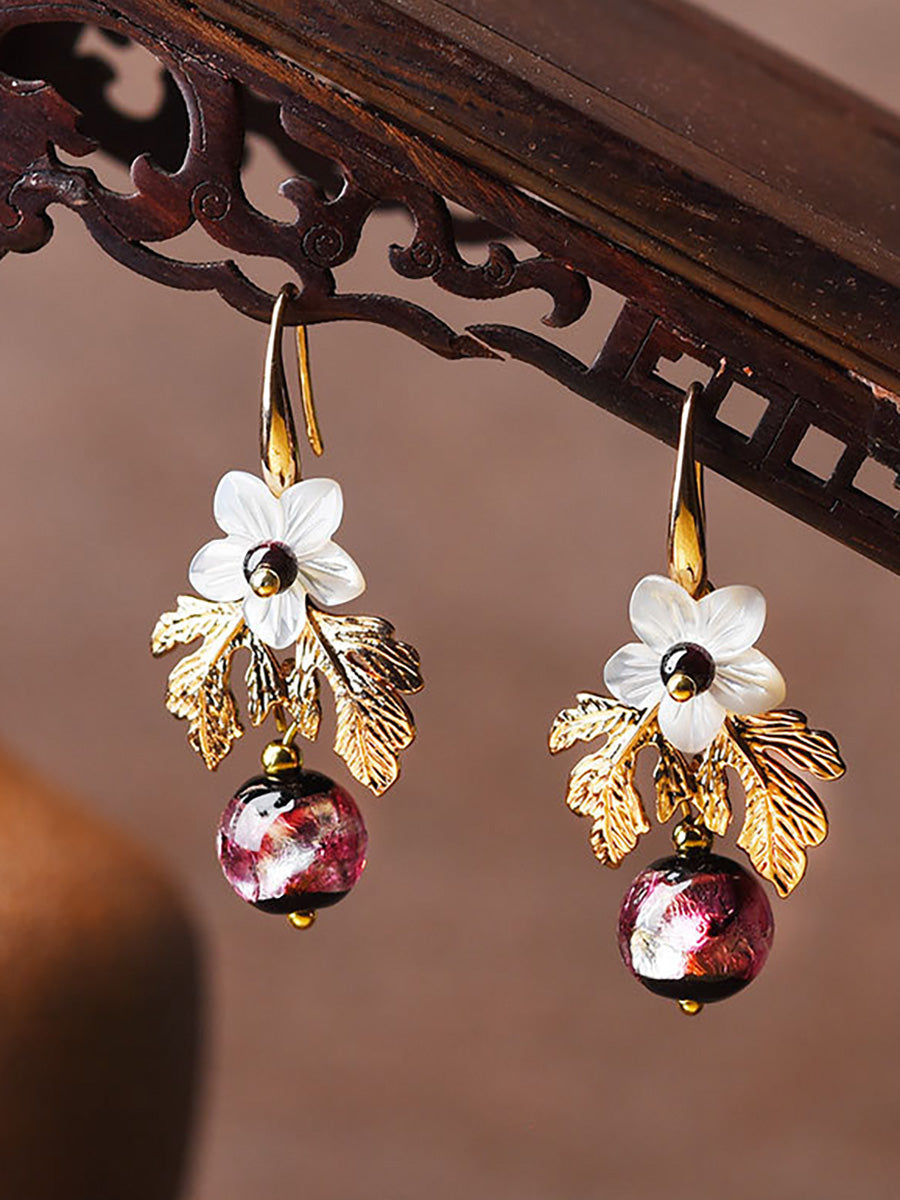 Women Shell Retro Pearl Flower Earrings AK1007 Genistyle Shop