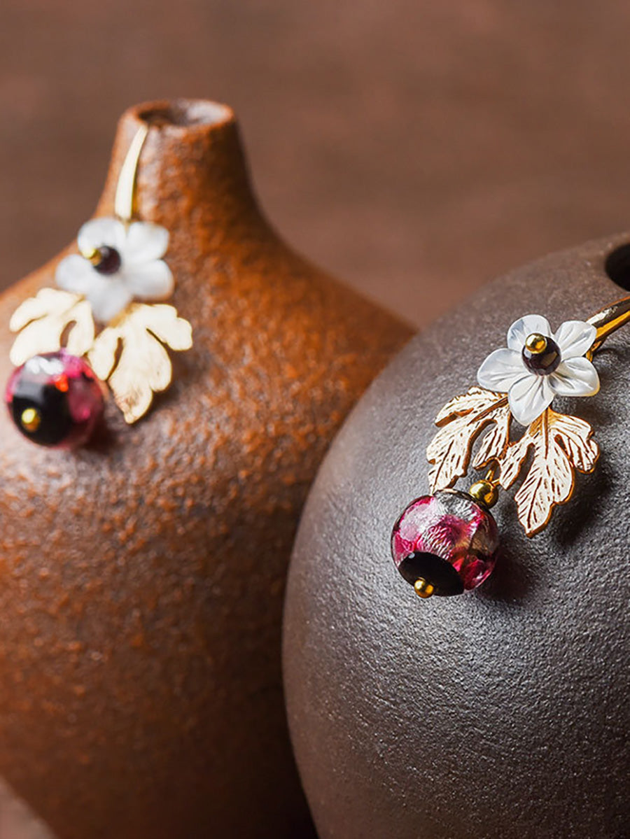 Women Shell Retro Pearl Flower Earrings AK1007 Genistyle Shop