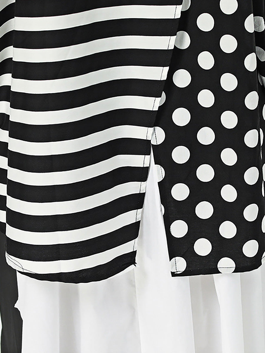 Plus Size Women Cotton Stripe Dot Loose Irregular Shirt AA1022 Ada Fashion