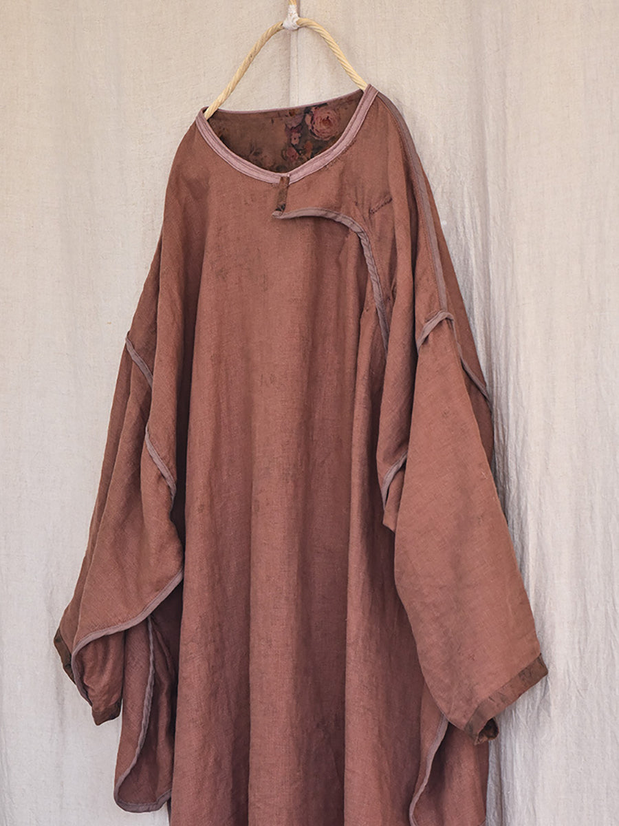 Plus Size Floral Autumn Vintage Linen Women Loose Dress AI1082 QYMM