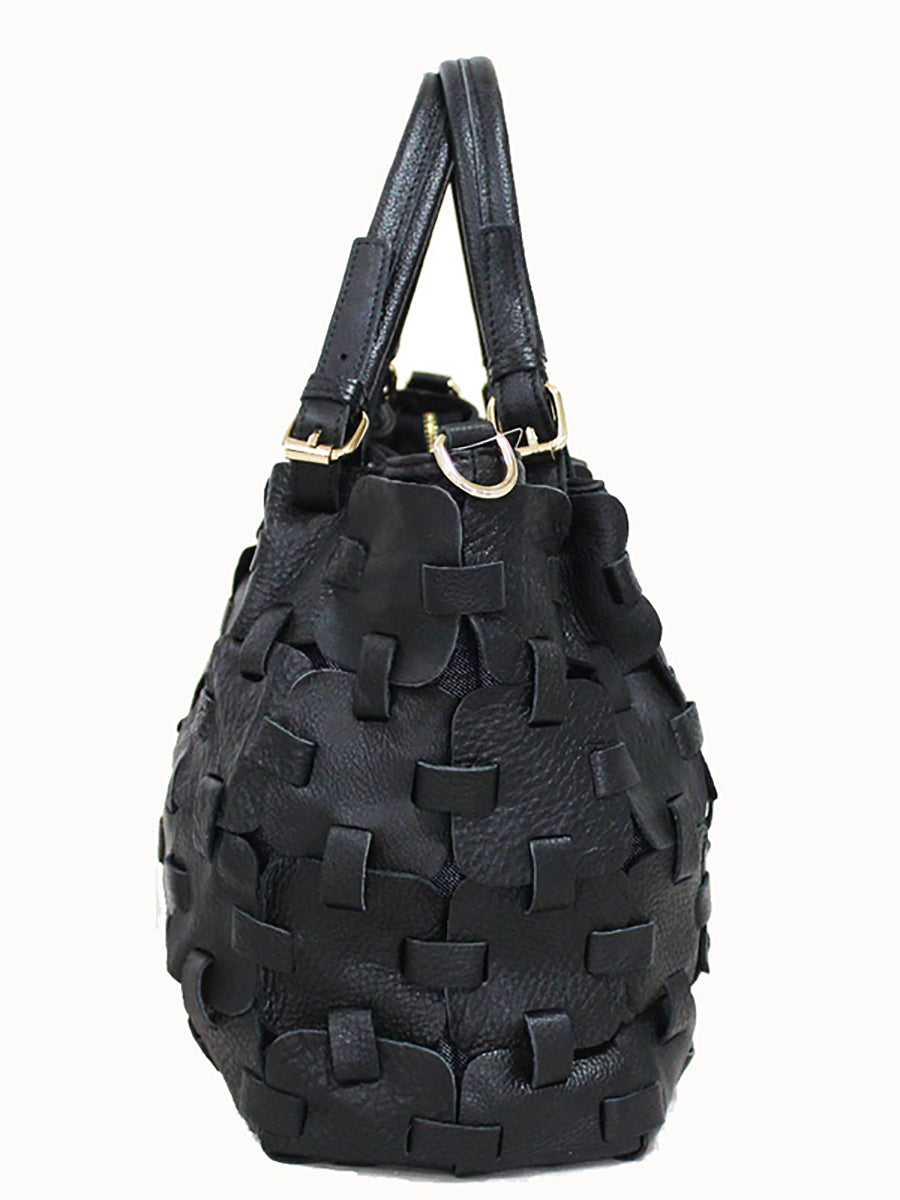 Women Fashion Genuine Leather Plaid Spliced Handbag AH1075 YTPJ
