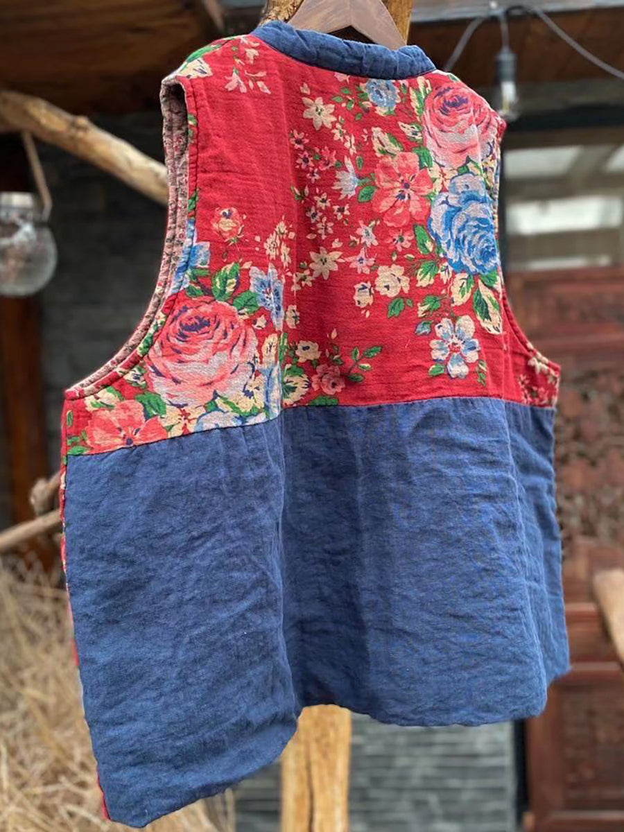 Women Autumn 100%Linen Vintage Patchwork Loose Vest AH1029 JSHY