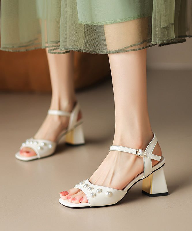 2024 New Chunky Heel Pearl One Line French Open Toe Sandals XC1004 Ada Fashion