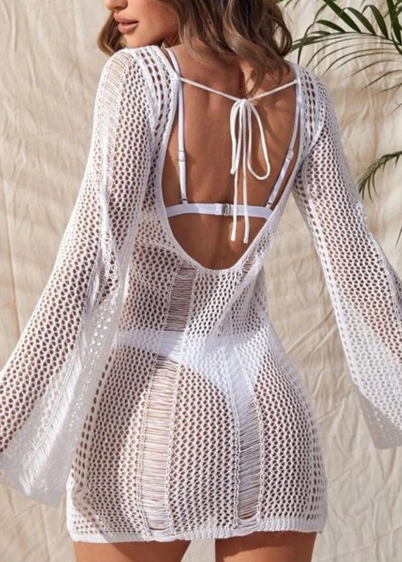 2024 New Hollow Open Back Beach Knitted Cover Up Long Sleeve VC004 WM-Beach-LYQ240615