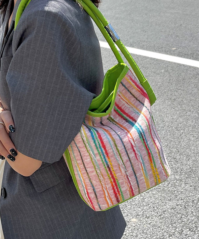 2024 New Minimalist Pink Striped Weaving Satchel Bag Handbag HJ1047 Ada Fashion