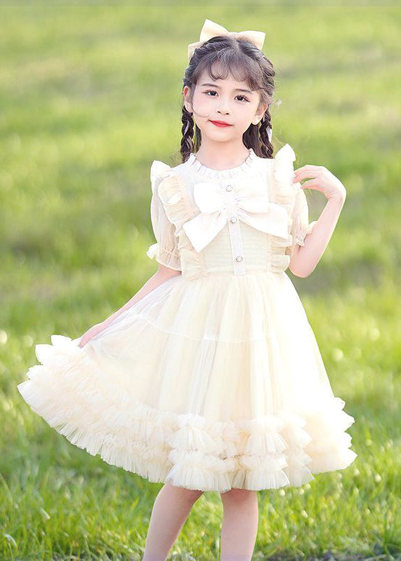 2024 New Pink O-Neck Bow Ruffled Patchwork Tulle Kids Maxi Dress Summer EW022 WS-JRTZSDL240810