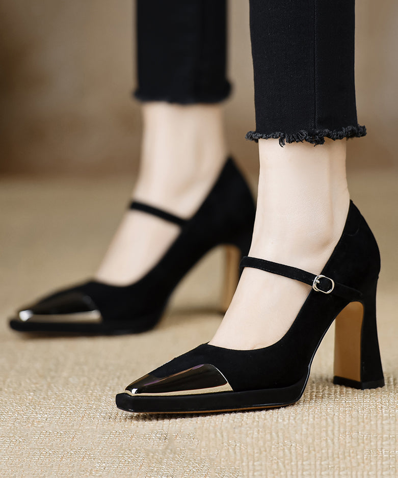 2025 Sequined Splicing Chunky High Heels Black Suede RX015 ABC