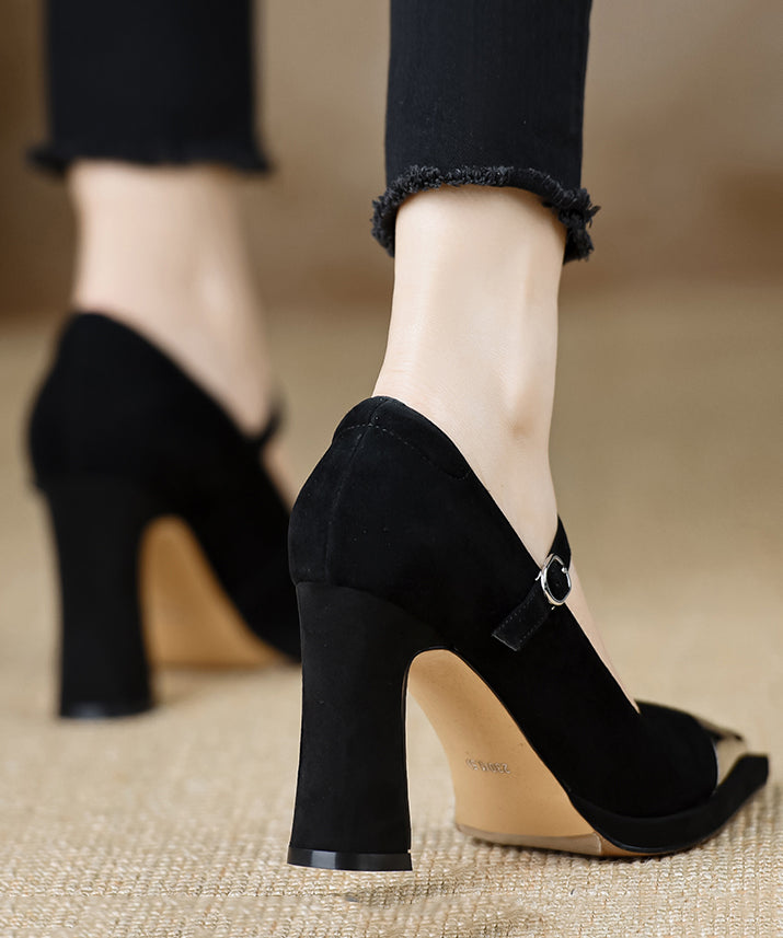 2025 Sequined Splicing Chunky High Heels Black Suede RX015 ABC