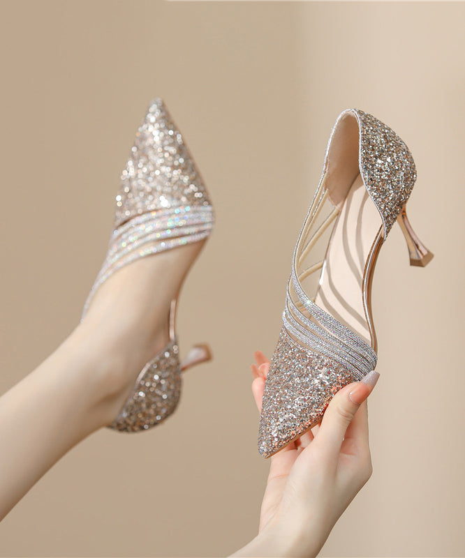 2025 Splicing Stiletto High Heels Champagne Sequins RX029 ABC