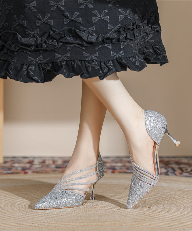 2025 Splicing Stiletto High Heels Champagne Sequins RX029 ABC