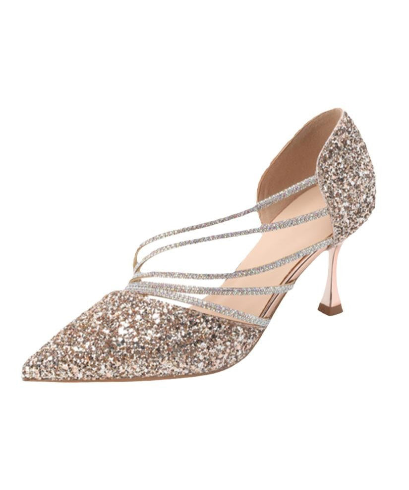 2025 Splicing Stiletto High Heels Champagne Sequins RX029 ABC