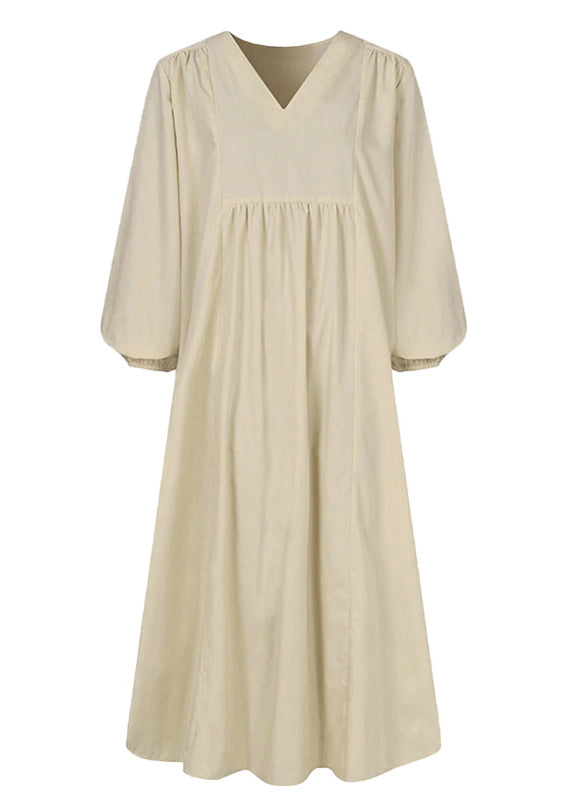 2024 Women's Orange Cotton Linen Loose Balloon Sleeve Dress VB1032 Ada Fashion