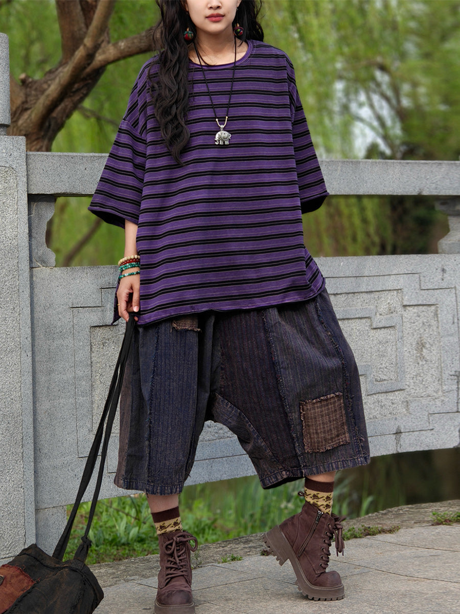 Casual Shirt Stripe Summer Cotton Plus Size Women FashionChic