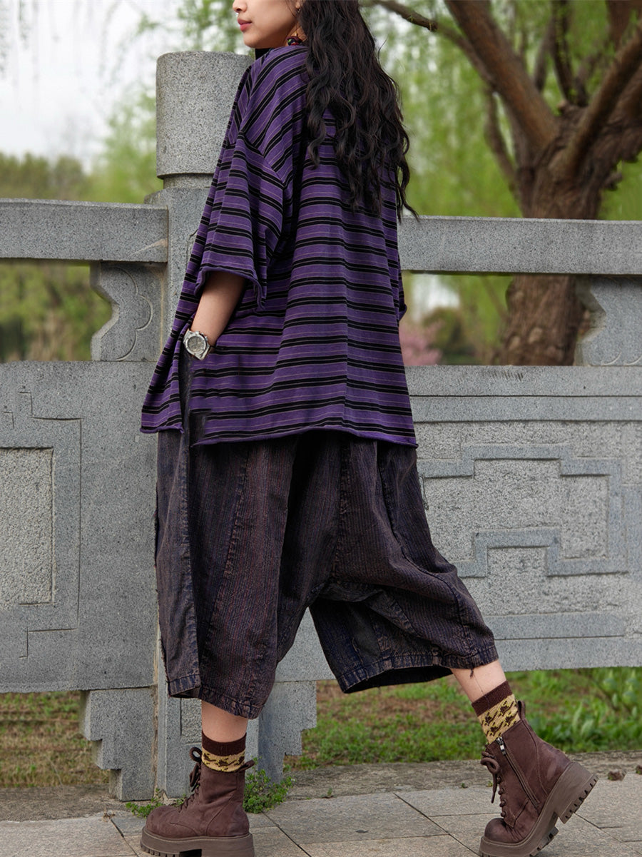 Casual Shirt Stripe Summer Cotton Plus Size Women FashionChic