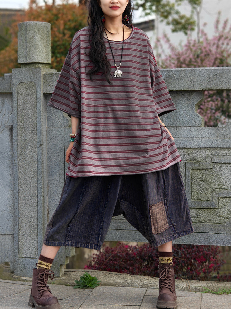 Casual Shirt Stripe Summer Cotton Plus Size Women FashionChic