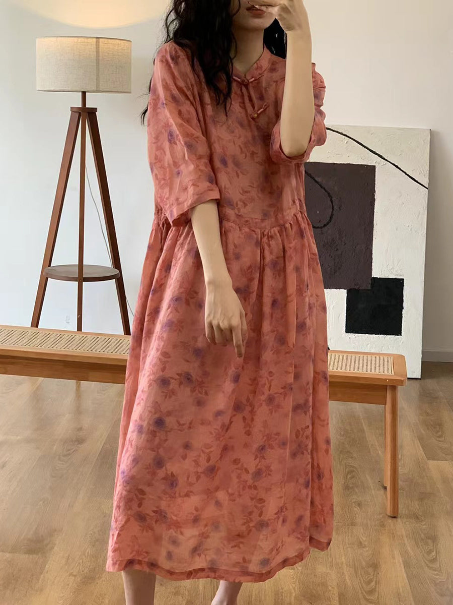 Women Artsy Floral Summer Ramie Loose Dress CO1009 Ada Fashion