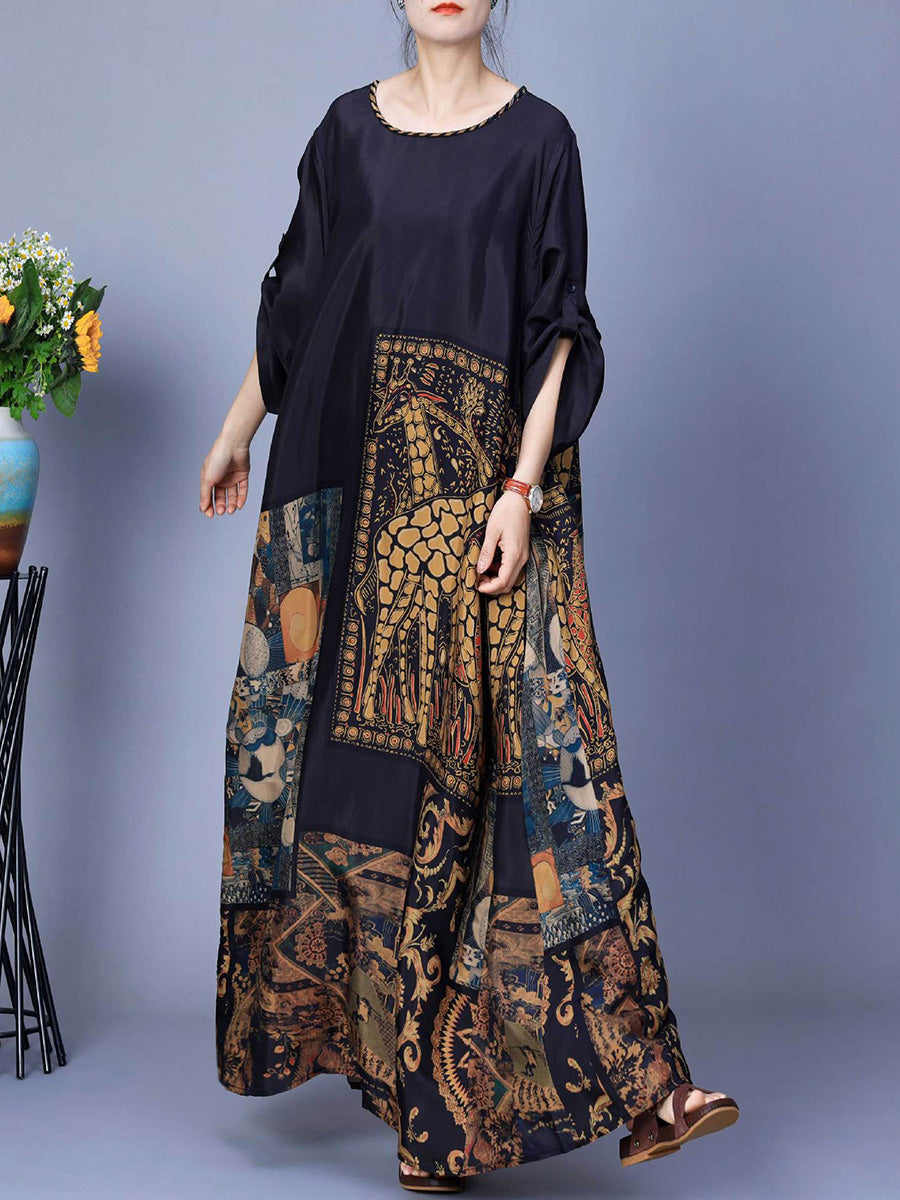 Women Spring Spliced Vintage Maxi Dress CO1026 Ada Fashion