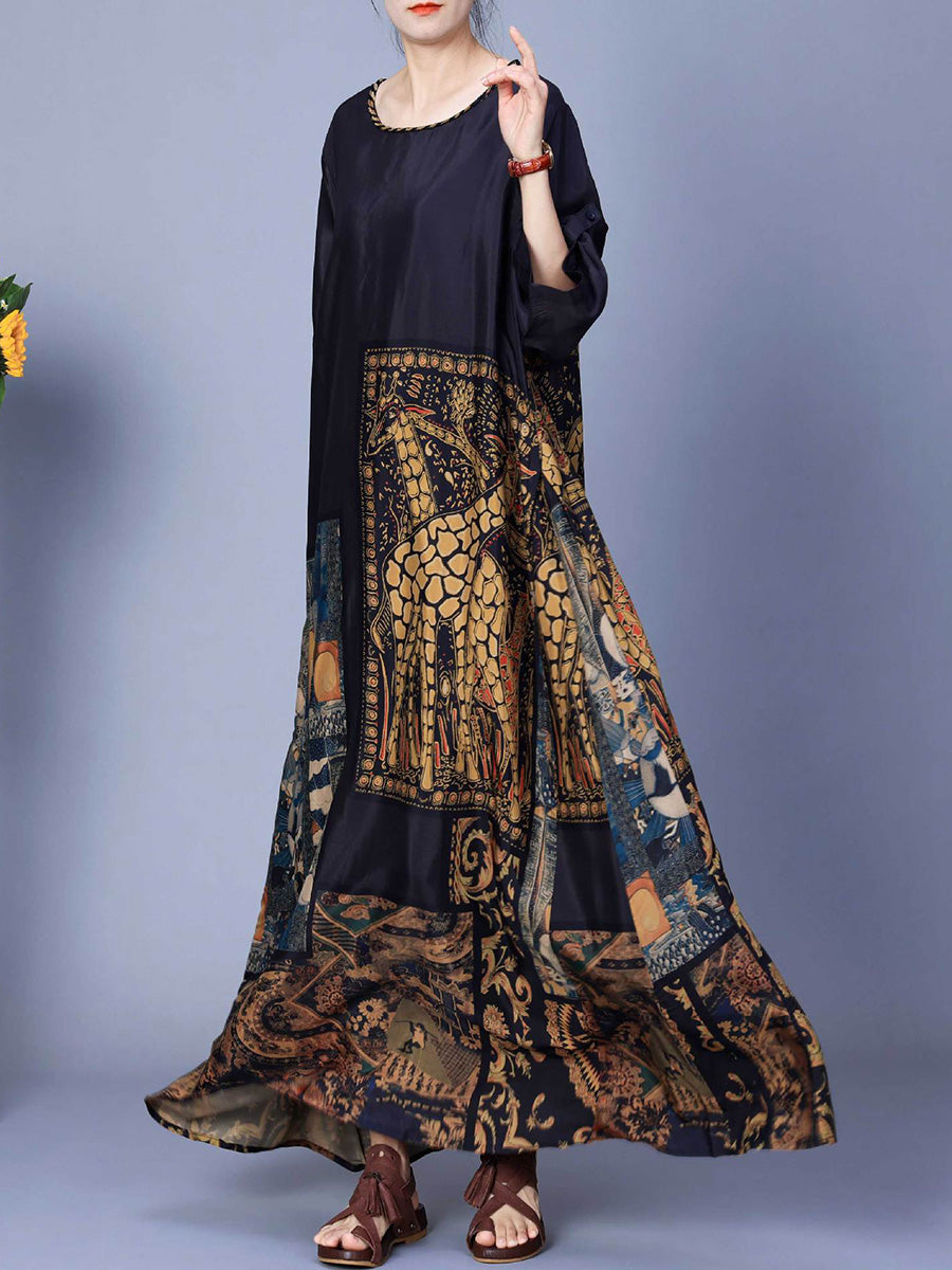 Women Spring Spliced Vintage Maxi Dress CO1026 Ada Fashion