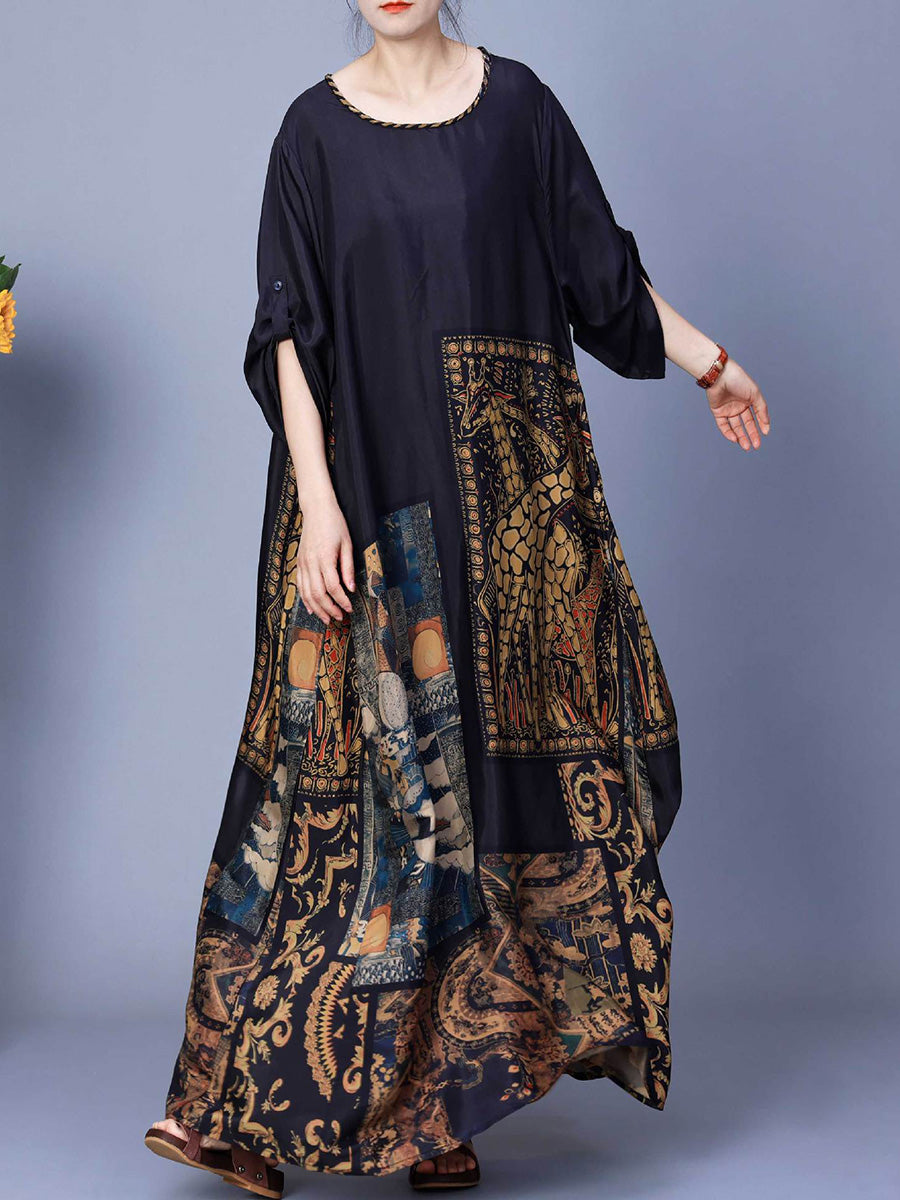 Women Spring Spliced Vintage Maxi Dress CO1026 Ada Fashion