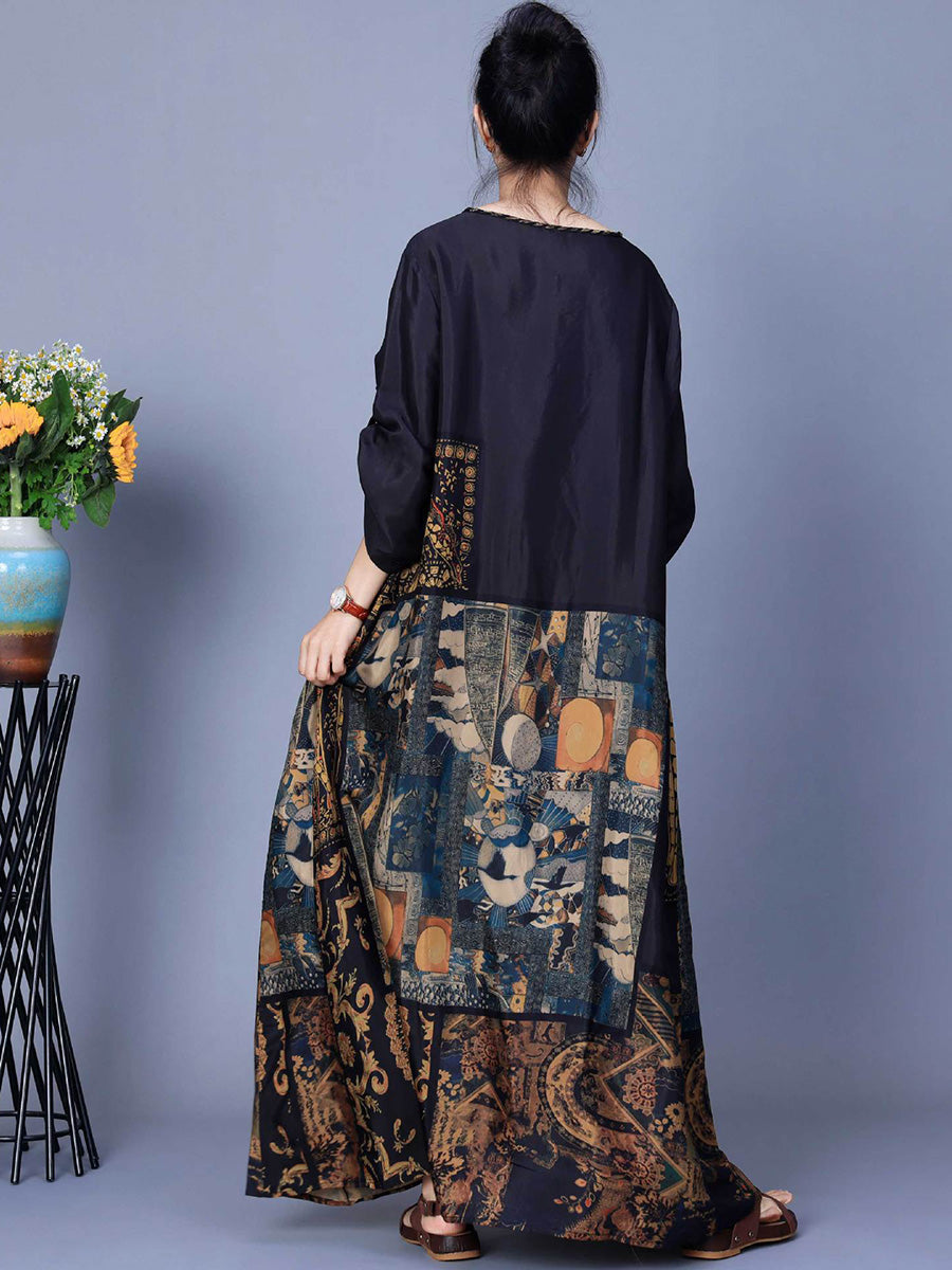 Women Spring Spliced Vintage Maxi Dress CO1026 Ada Fashion