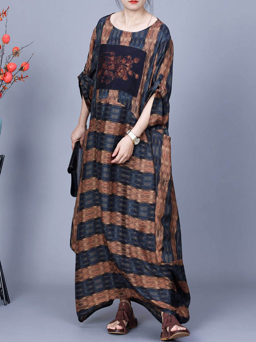 Women Artsy Stripe Irregular Spliced Maxi Dress CO1035 Ada Fashion