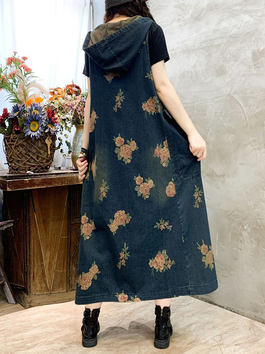 Women Summer Casual Flower Vest Denim Dress CO1048 Ada Fashion