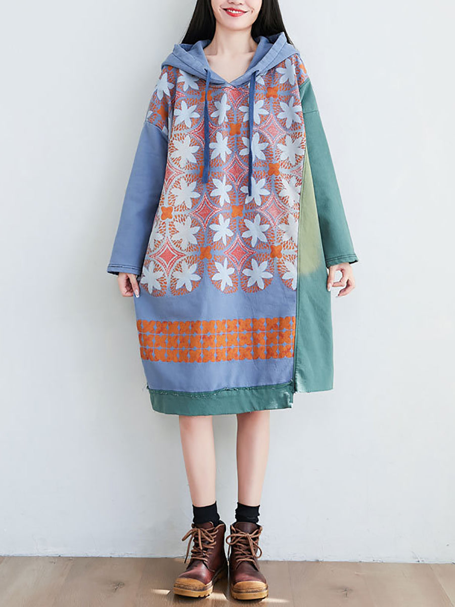 Women Artsy Flower Spliced Spring Hooded Sweatshirt KL1047 Ada Fashion