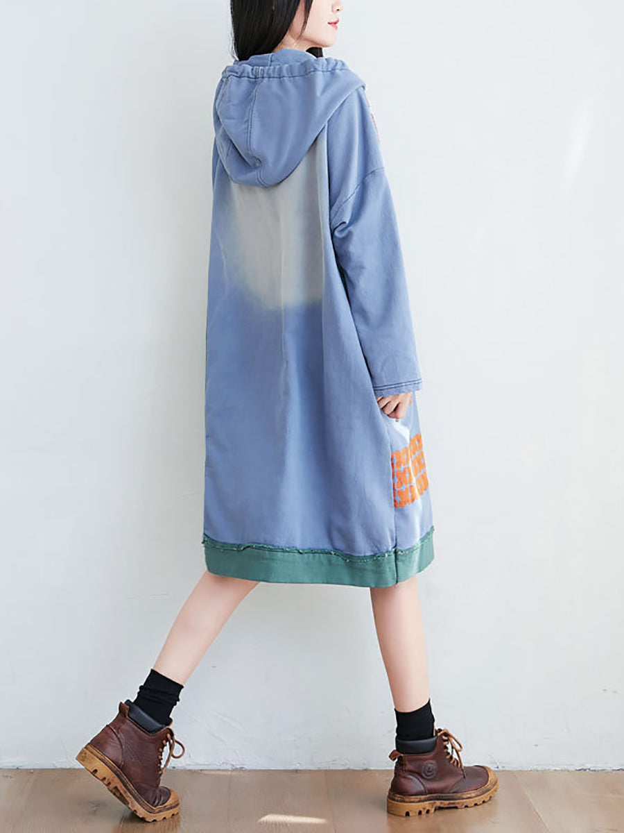 Women Artsy Flower Spliced Spring Hooded Sweatshirt KL1047 Ada Fashion