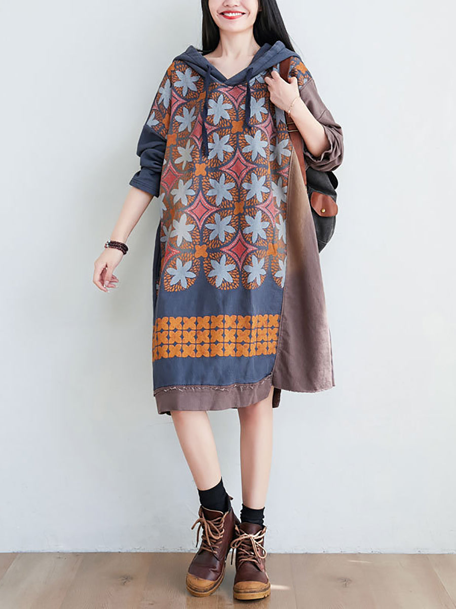 Women Artsy Flower Spliced Spring Hooded Sweatshirt KL1047 Ada Fashion