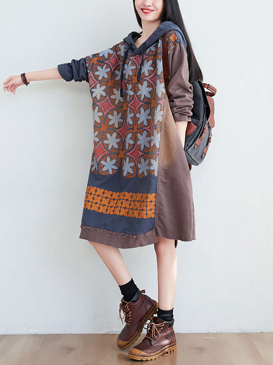 Women Artsy Flower Spliced Spring Hooded Sweatshirt KL1047 Ada Fashion