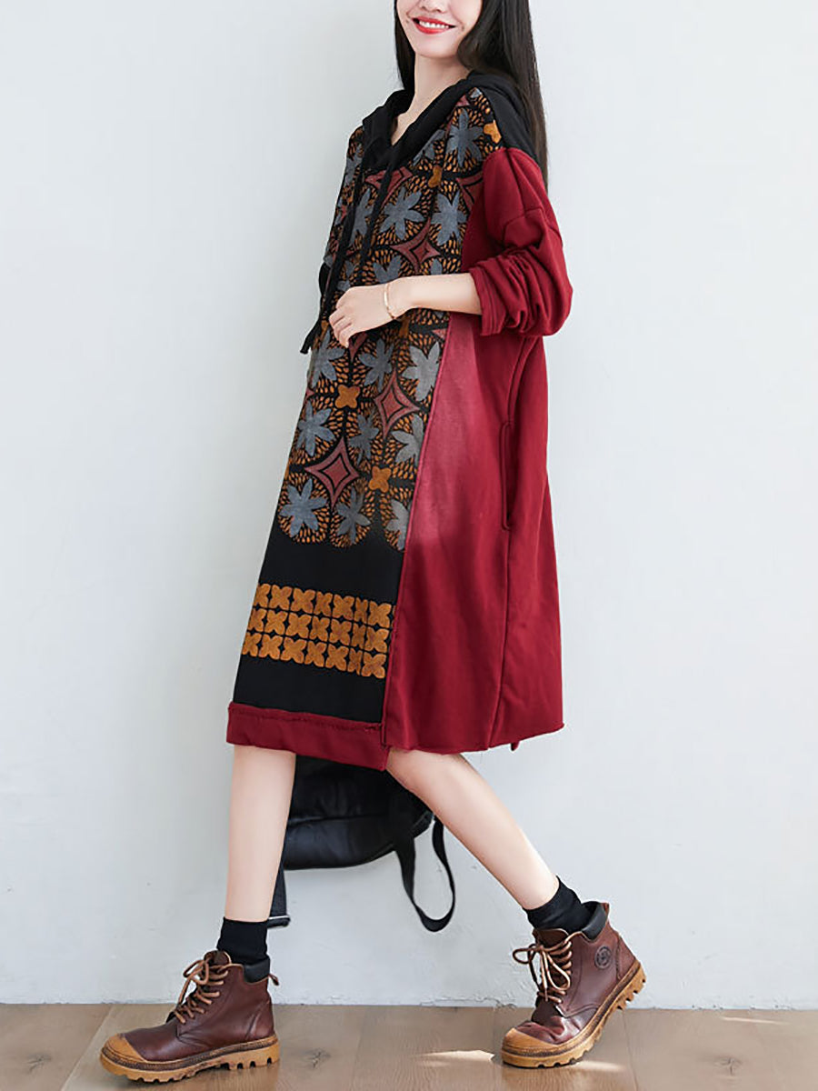 Women Artsy Flower Spliced Spring Hooded Sweatshirt KL1047 Ada Fashion