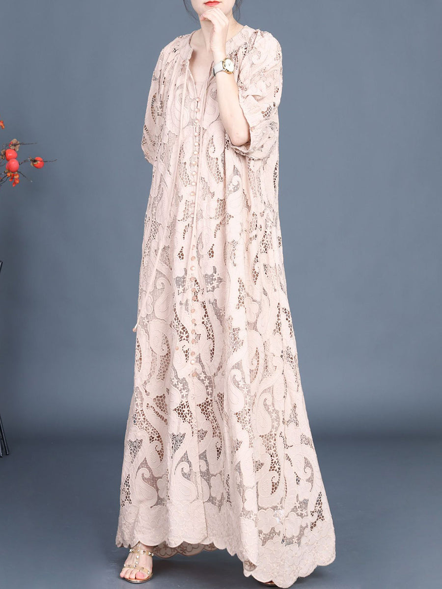 Women Summer Artsy Cutout Lace Maxi Dress LL059 ZSLS