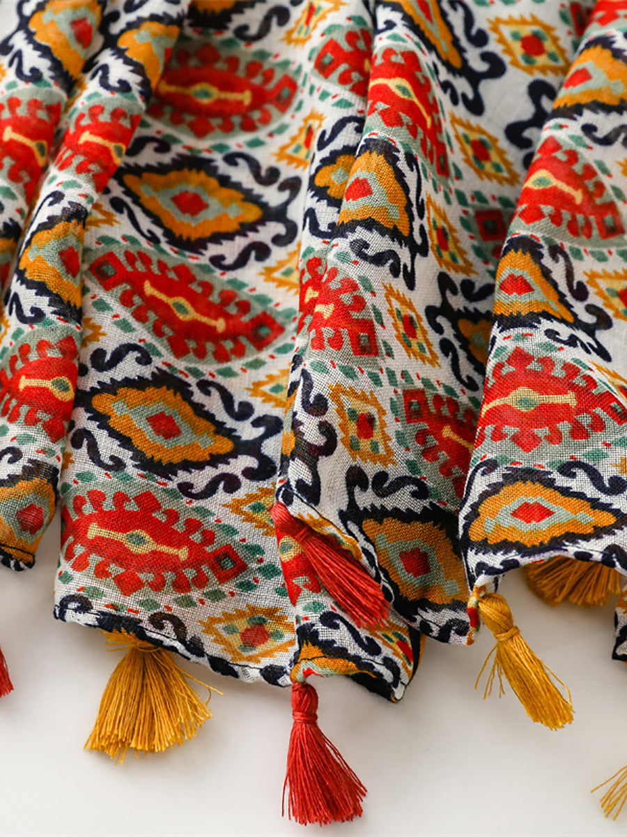 Women Ethnic Print Tassel Shawl Scarf PA1028 Ada Fashion