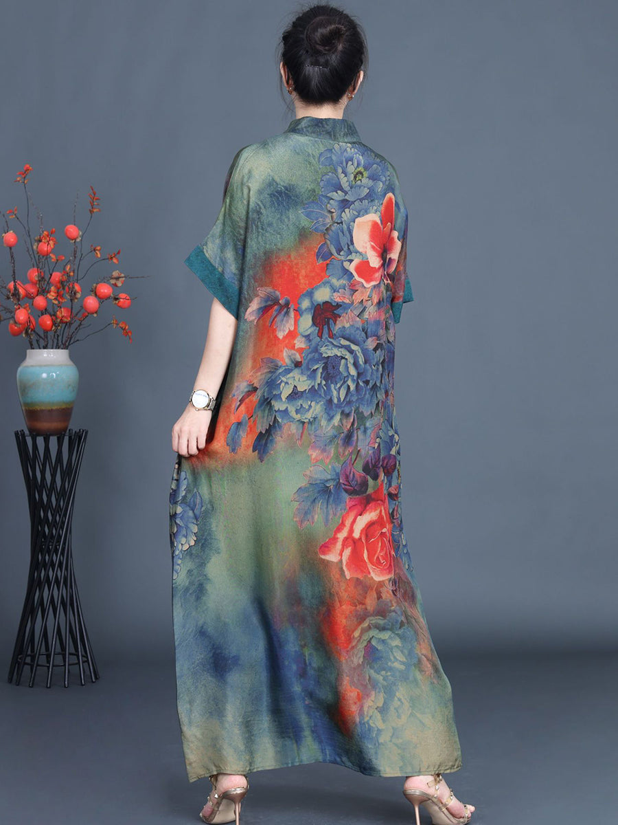 Women Summer Vintage Flower Spliced Robe Dress SC1005 Ada Fashion