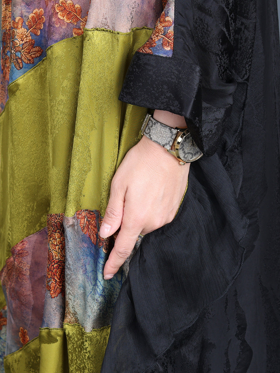 Women Summer Artsy Floral Spliced V-Neck Dress SC1006 Ada Fashion