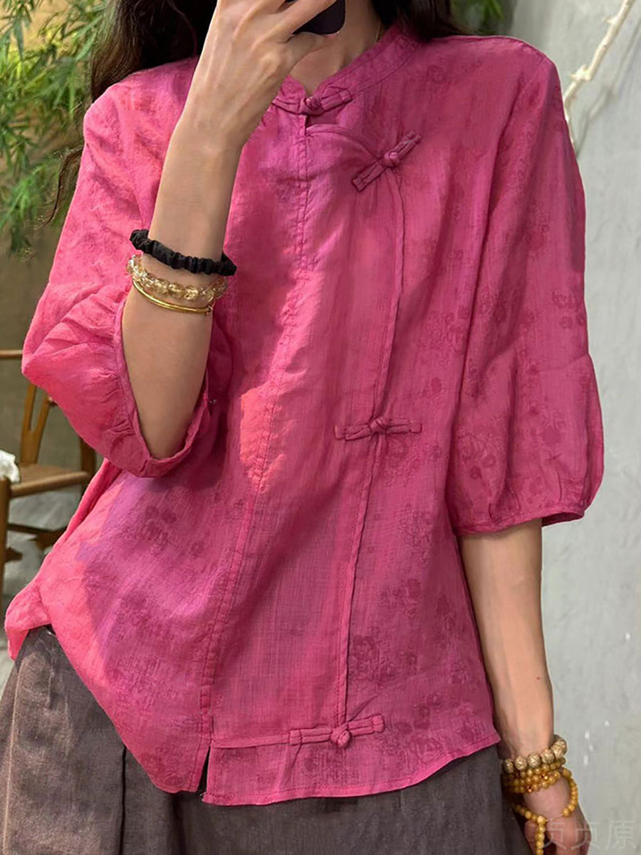 Plus Size Women Summer Solid Ethnic 100%Ramie Shirt XX1063 Ada Fashion