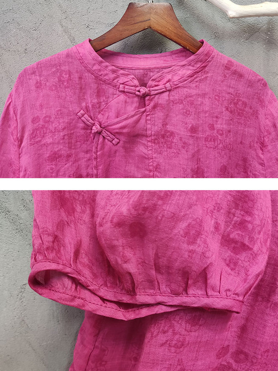 Plus Size Women Summer Solid Ethnic 100%Ramie Shirt XX1063 Ada Fashion