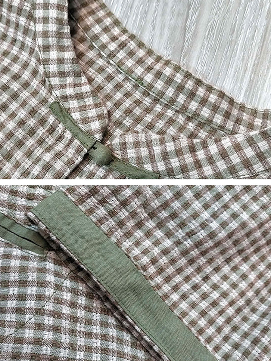 Plus Size Women Retro Plaid Summer Cotton Button-up Shirt ZZ1018 Ada Fashion