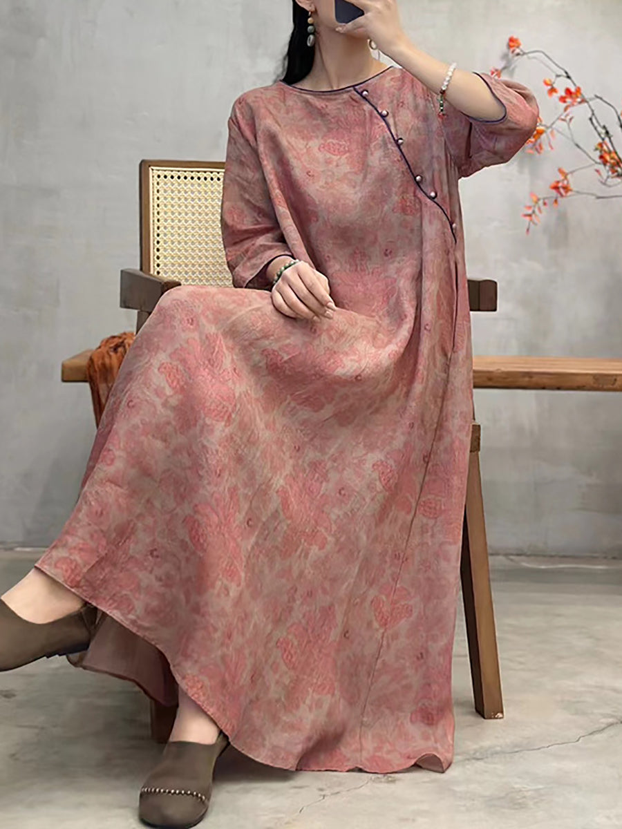 Women Artsy Summer Flower O-Neck Loose Dress XX1040 Ada Fashion