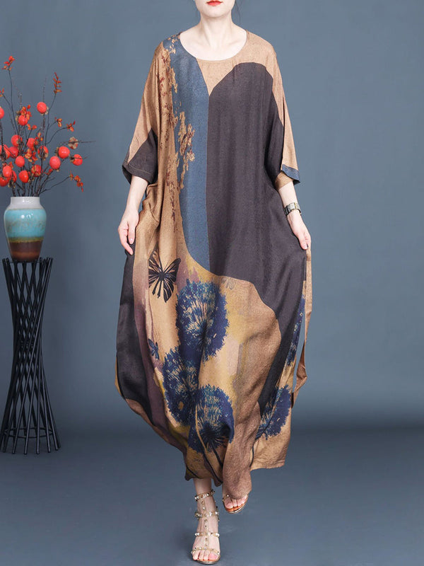 Women Artsy Flower Spliced Loose Maxi Dress AA1003 Ada Fashion