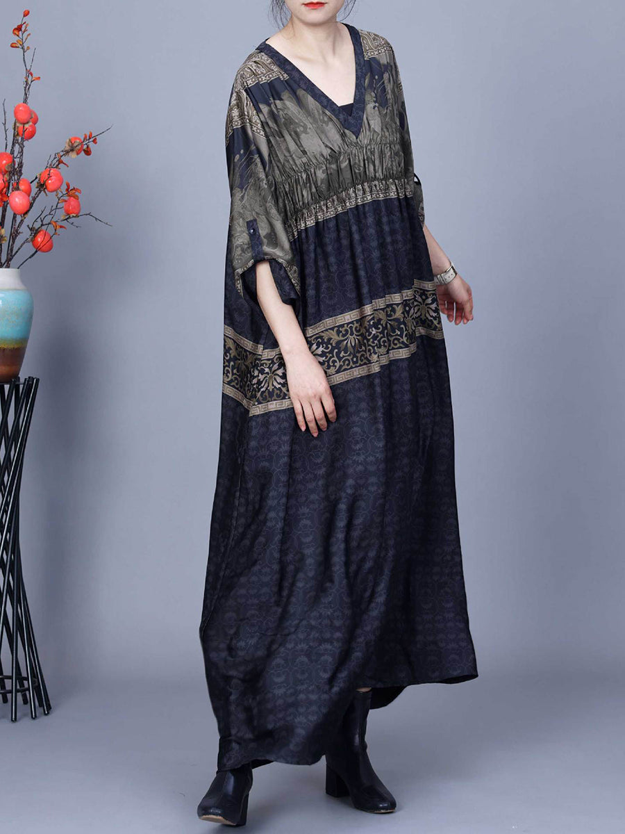 Women Summer Jacquard Spliced Shirred V-Neck Dress AA1030 Ada Fashion