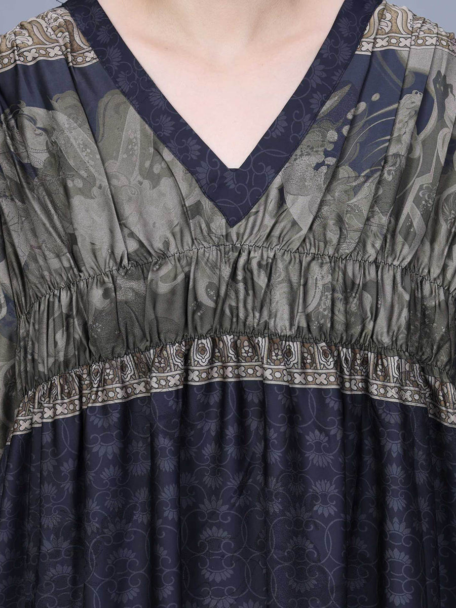 Women Summer Jacquard Spliced Shirred V-Neck Dress AA1030 Ada Fashion