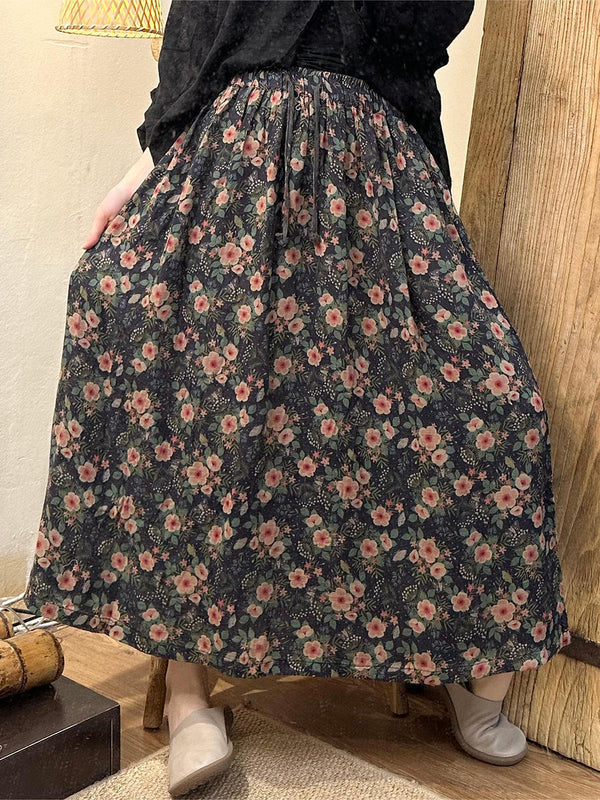 Women Summer Vintage Flower Dual-layer Cotton Skirt TY1005 Ada Fashion