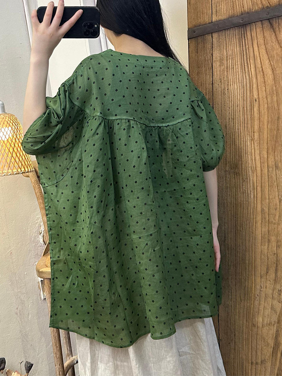 Women Summer Artsy Dot Loose Ramie Shirt TY1017 Ada Fashion