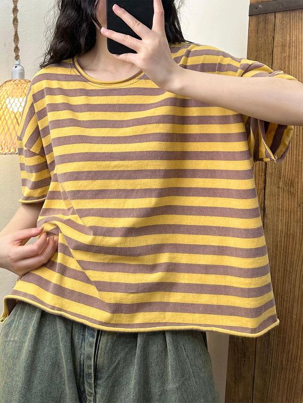 Women Summer Casual Stripe Cotton Pullover Shirt IO1003 Ada Fashion