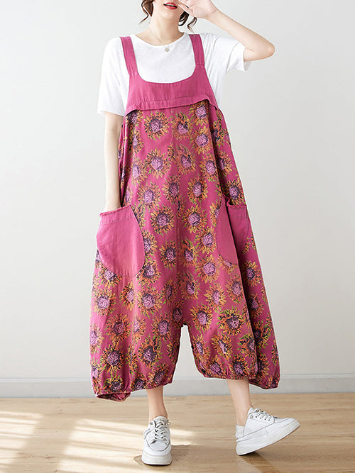 Women Summer Artsy Floral Spliced Loose Jumpsuits AS1051 Ada Fashion