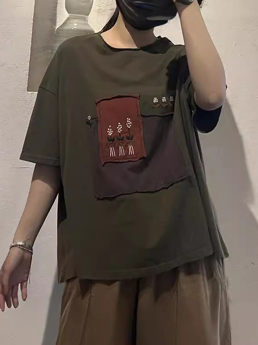 Women Summer Casual Spliced Loose Cotton Shirt ZZ1015 Ada Fashion