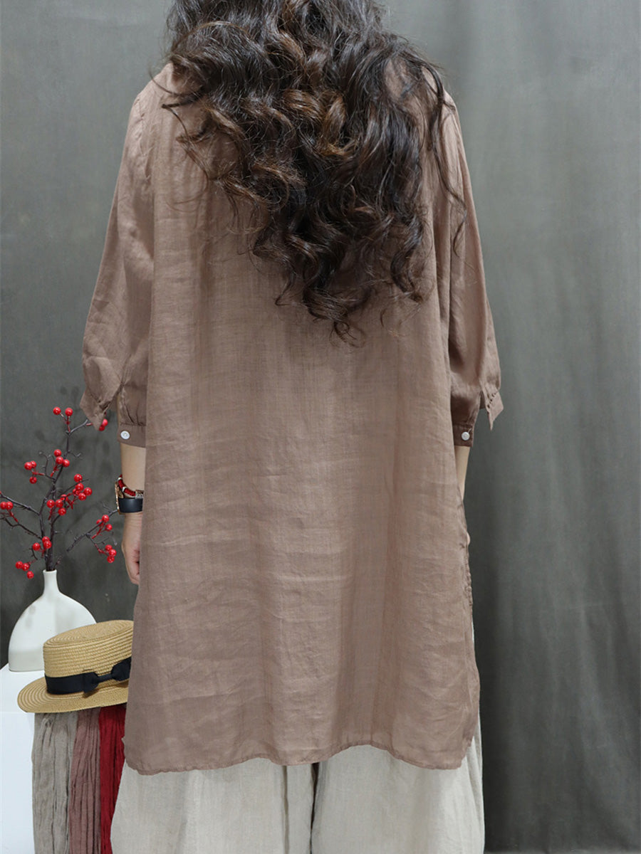 Women Summer Retro Embroidery O-Neck Ramie Shirt ZZ1049 Ada Fashion