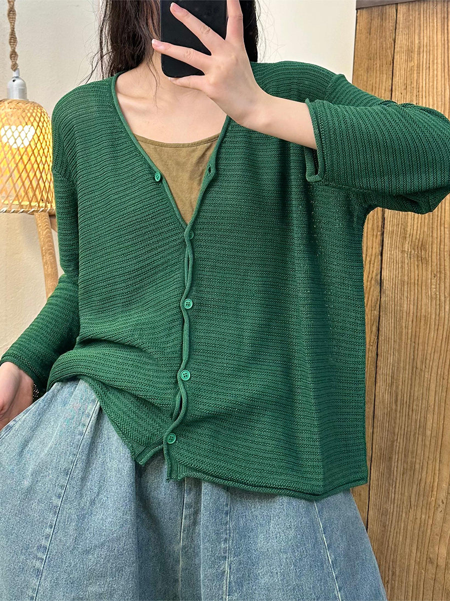 Women Summer Casual Solid Button-Up V-Neck Shirt OO1027 HLCP
